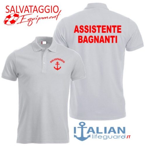 italian-lifeguard-polo-uomo-bianca-assistente bagnanti-ancora