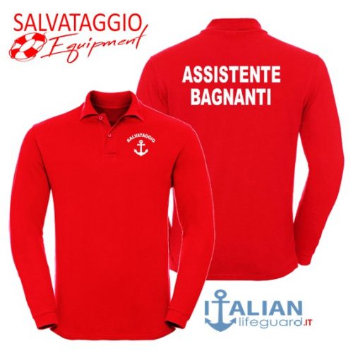 italian-lifeguard-polo-uomo-m.lunga-rossa-assistente bagnanti-ancora