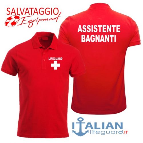 italian-lifeguard-polo-uomo-rossa-assistente bagnanti-croce