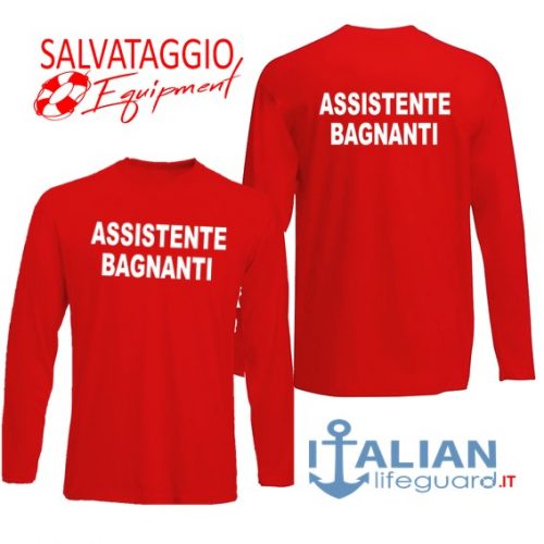 italian-lifeguard-t-shirt-m.lunga-rossa-uomo-assistente bagnanti-fr