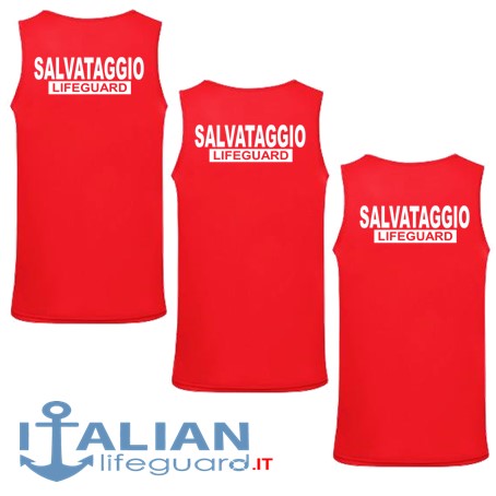 Canotta Lifeguard Canottiera Rossa Uomo con Stampa Personalizzata Logo 